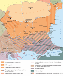 Bulgarian Empire controls parts of Wallachia and Moldavia.