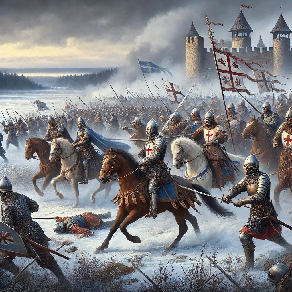 Moment image for Livonian forces defeat Russian troops, halting expansion into Baltic territories.