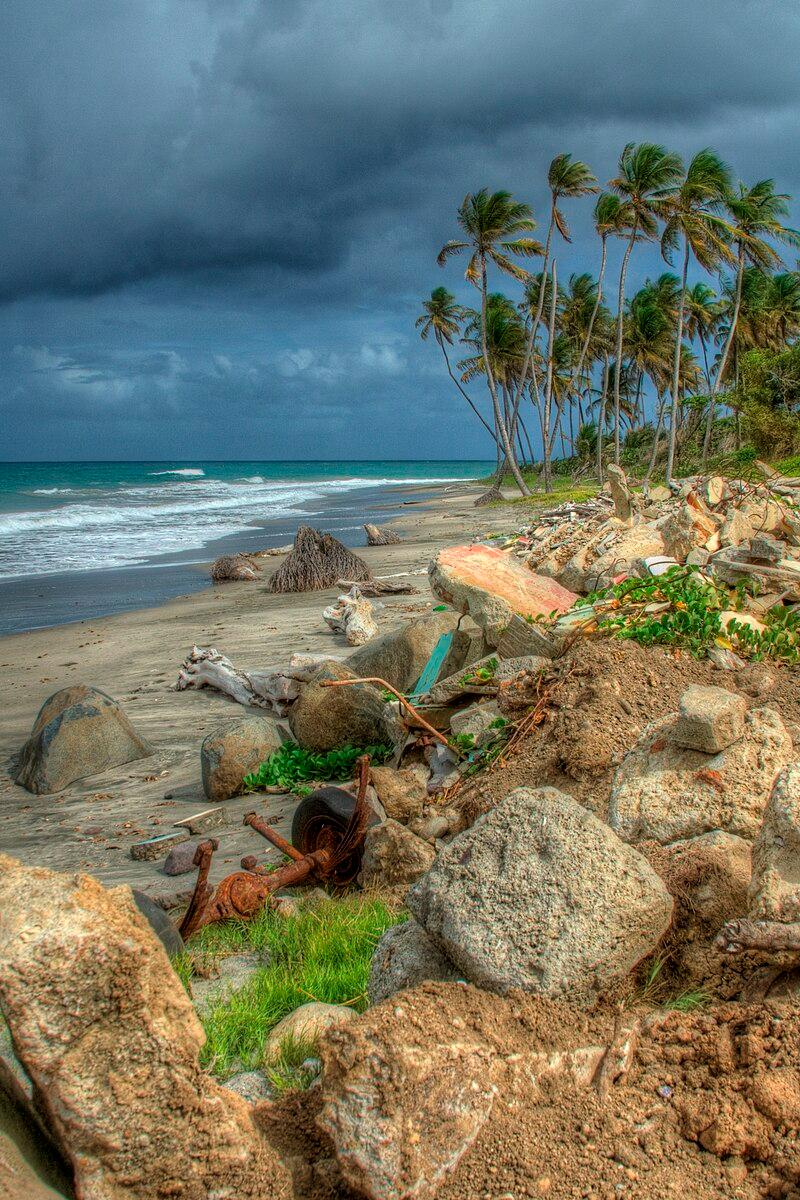 Moment image for Hurricane Emily devastates northern Grenada, highlighting vulnerability of small island nations to natural disasters.