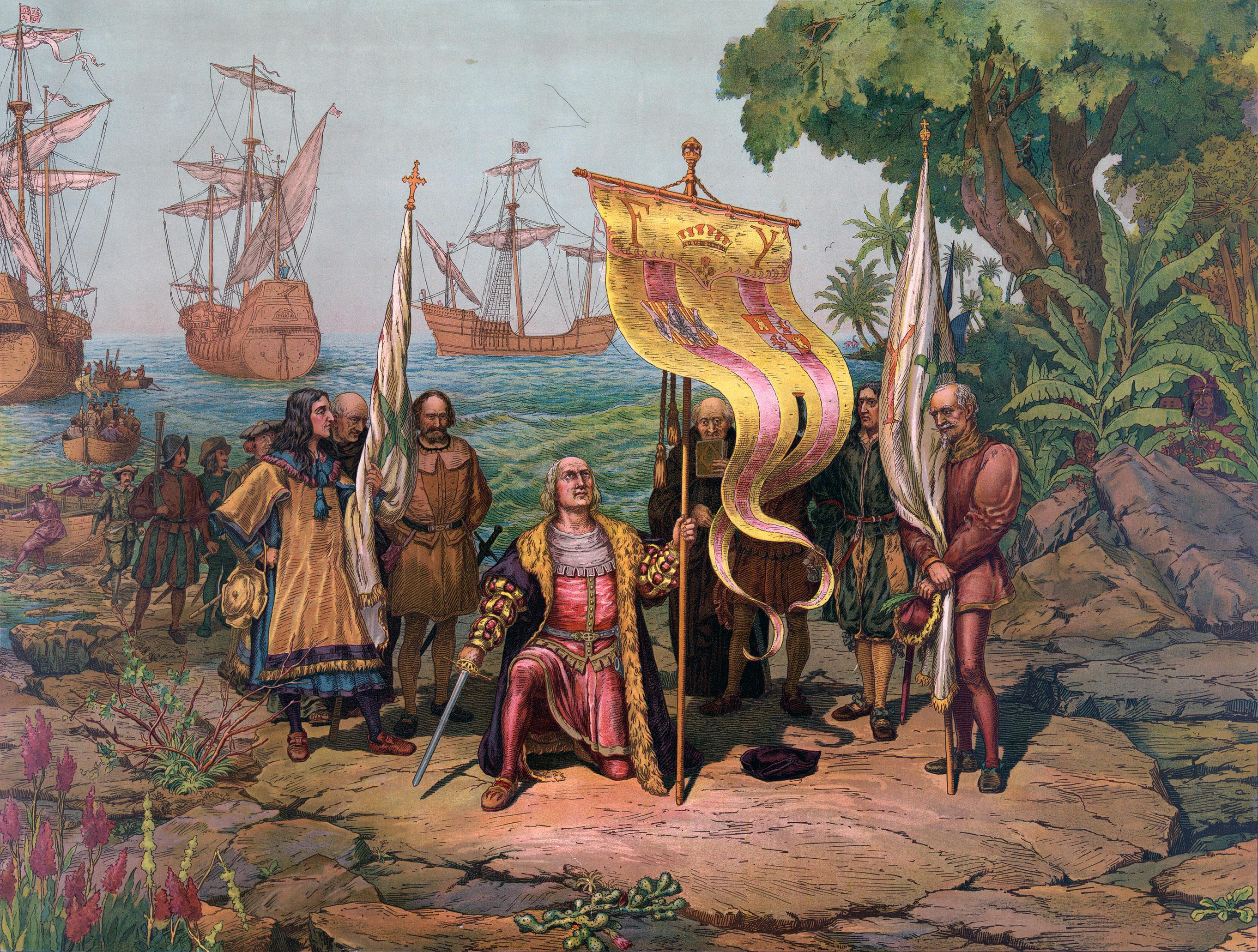 Moment image for Columbus sets up initial Spanish settlement in La Navidad, modern-day Haiti for exploration.