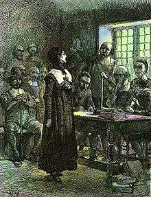 Moment image for Anne Hutchinson exiled from Massachusetts for her religious beliefs challenging Puritan authority.