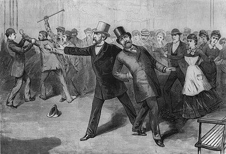 Moment image for President James A. Garfield assassinated by Charles J. Guiteau's act.