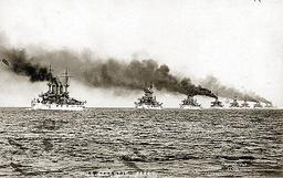 The Great White Fleet displays American naval strength during a global journey.