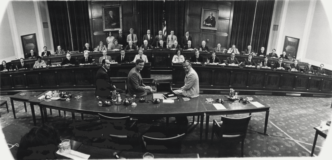 Moment image for Five arrested in break-in at DNC headquarters, triggering Watergate scandal.