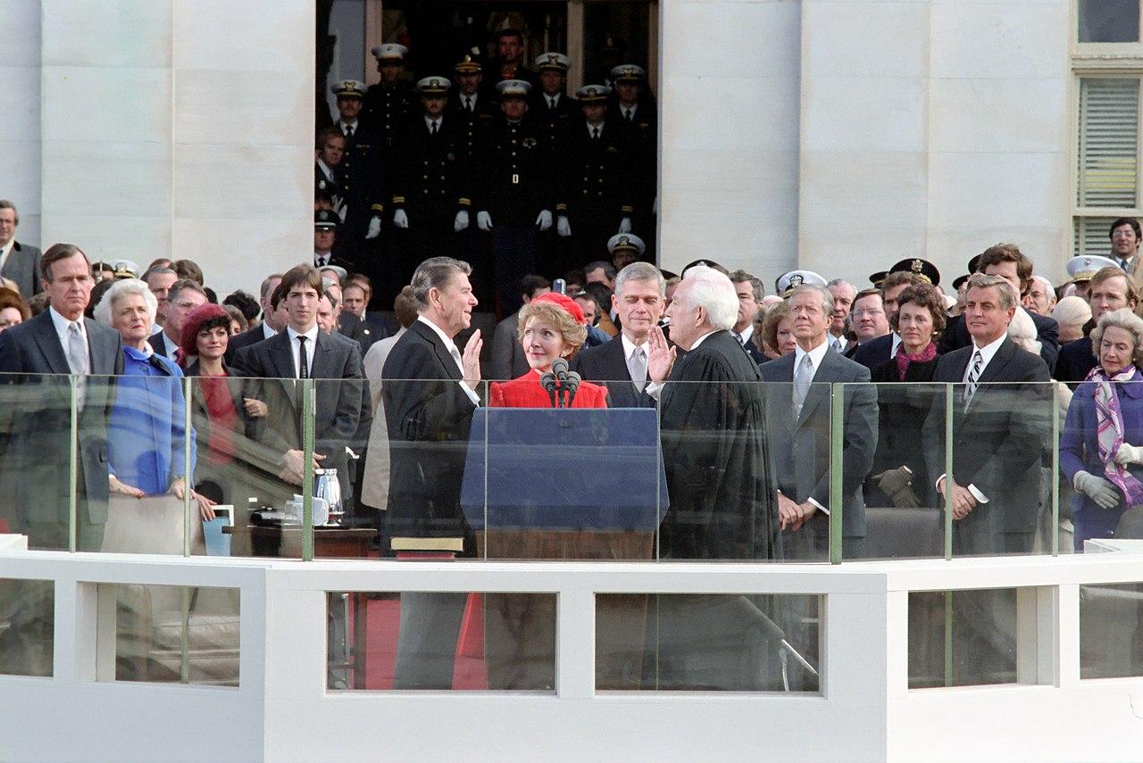 Moment image for Ronald Reagan becomes the 40th President, inaugurated to lead the country.