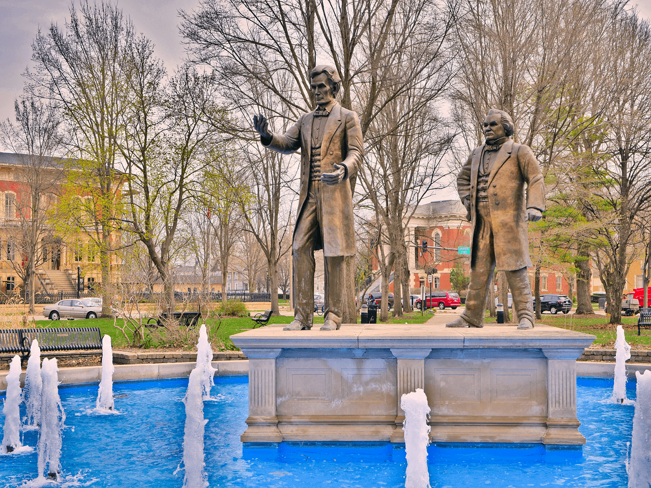 Moment image for Lincoln and Douglas debated on slavery, statehood, equality, and popular sovereignty across 7 Illinois cities.