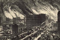 Devastating fire destroys Chicago, resulting in widespread destruction and significant reconstruction efforts.