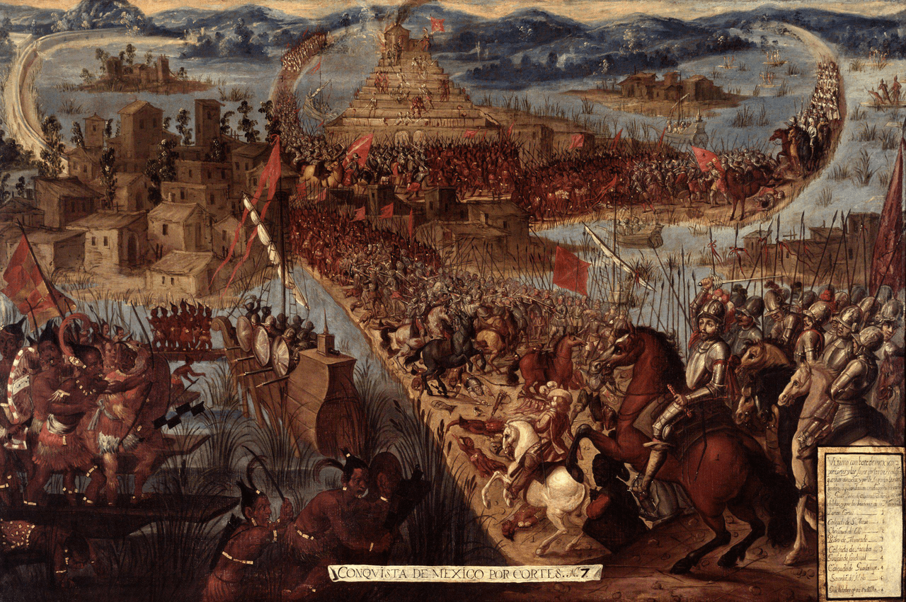 Moment image for The Aztec Empire's downfall after the siege of Tenochtitlan by Spanish conquerors.