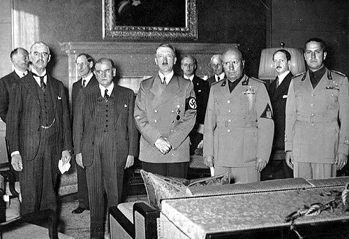 Moment image for Munich Agreement: Czechoslovakia loses Sudetenland to Nazi Germany, impacting military defense positions.