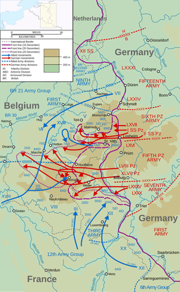 The Battle of the Bulge: German offensive targets Allied forces in Belgium, risking division.