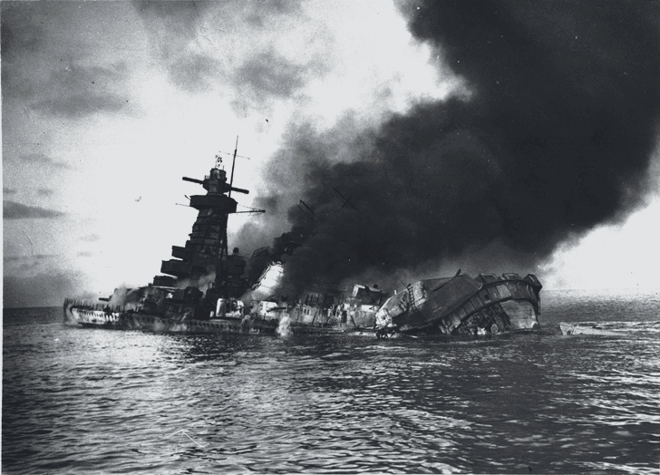 Moment image for American and Norwegian ships attacked at sea by German forces.