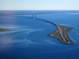 Öresund Bridge connects Denmark and Sweden in the year 2000.