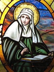 Moment image for Saint Bridget, patron saint known for charity and visions, born in Europe.