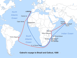 Pedro Alvares Cabral's discovery voyage to Brazil, a significant historical event.