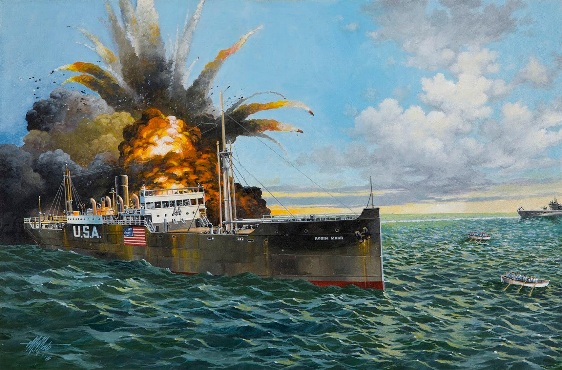 Moment image for SS Robin Moor sunk by German submarine