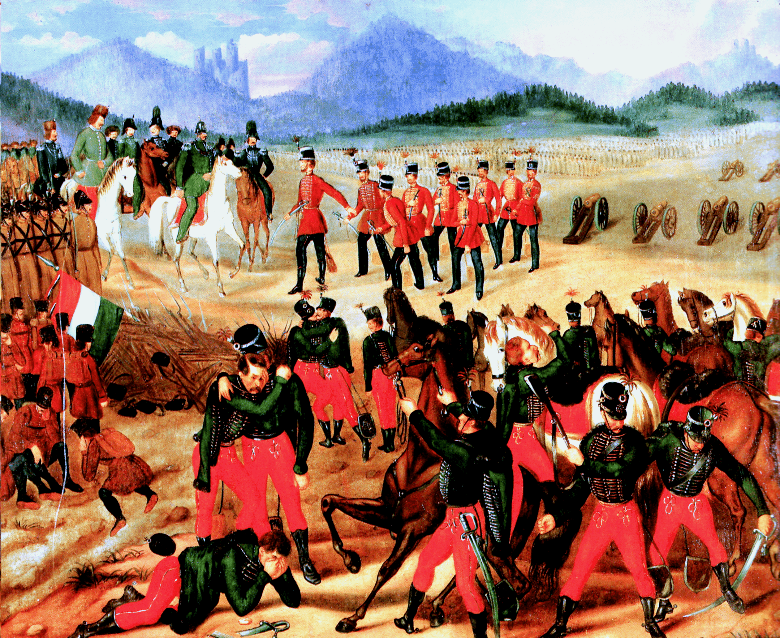Moment image for Austrian forces defeat Hungarian Revolution, revolutionaries surrender at Világos.