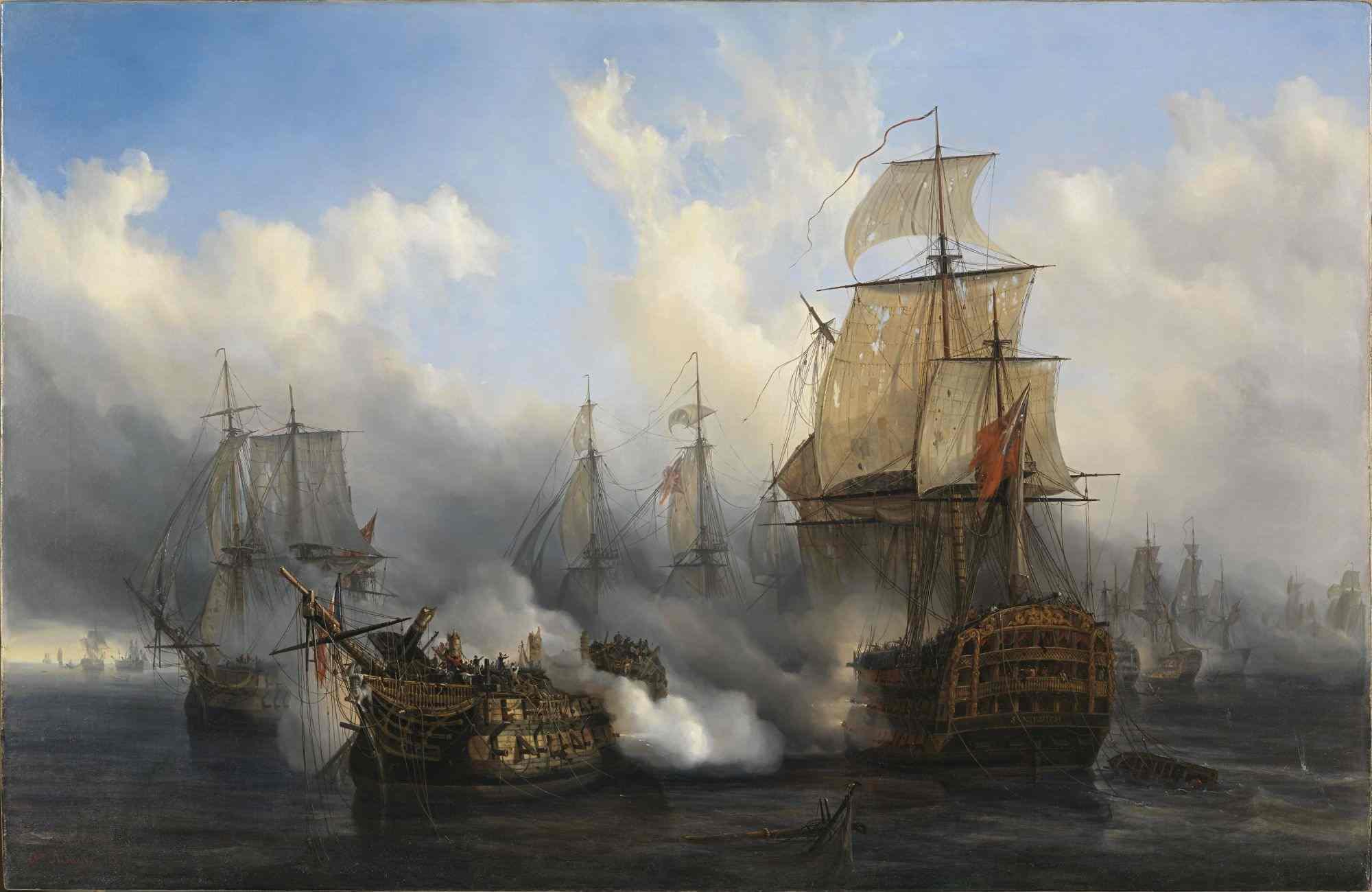 Moment image for Admiral Nelson leads British navy to victory against French and Spanish fleets at Trafalgar.