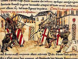 Rival factions of Guelphs and Ghibellines cause turmoil in medieval Italy.