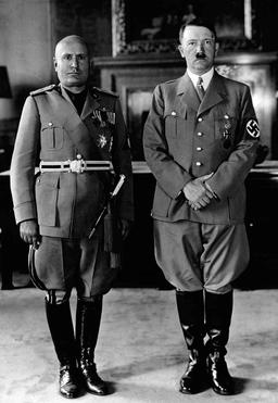 Mussolini forms alliance with Nazi Germany to create Rome-Berlin Axis during WWII.