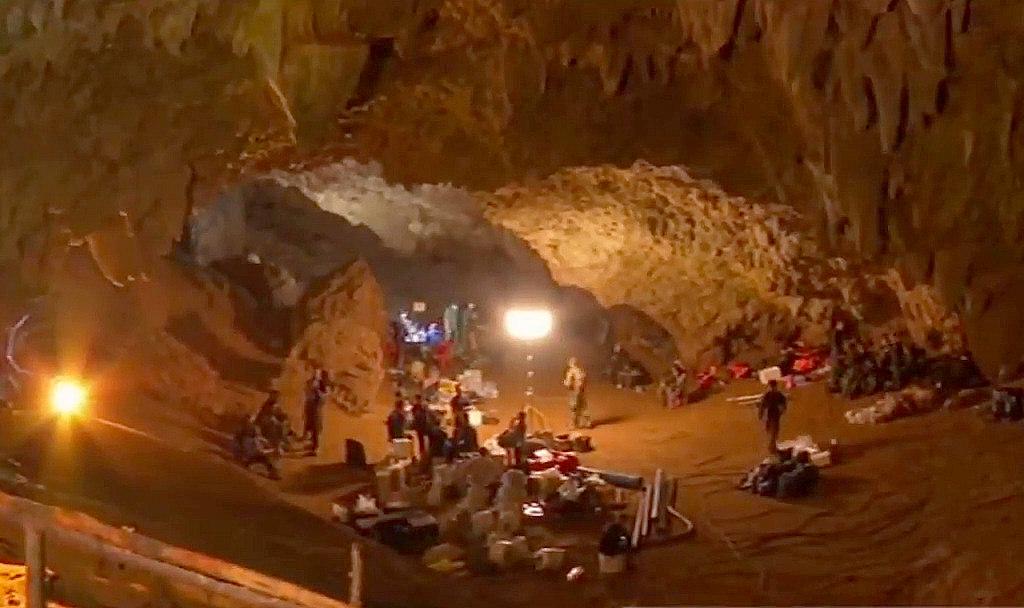 Moment image for Stranded Boys and Coach in Flooded Cave
