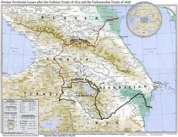 Treaty of Gulistan ends war, Iran cedes Eastern Georgia to Russian Empire peacefully.