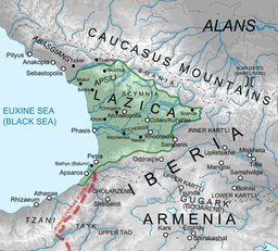 Historical conflict between Byzantine Empire and Laz people over territory and power.