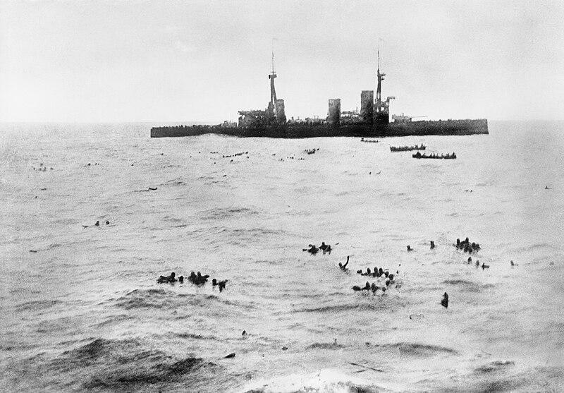 Moment image for British navy triumphs over German squadron in decisive Falkland Islands battle during World War I.