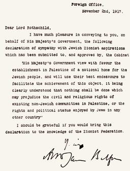Balfour Declaration: British support for Jewish homeland in Palestine during World War I.