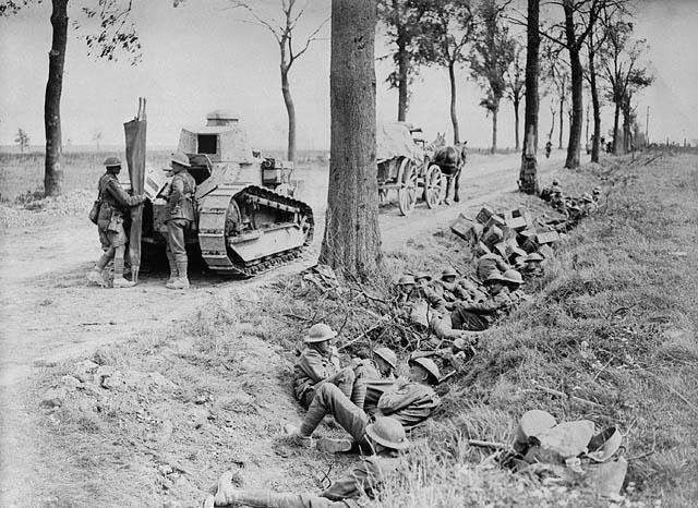 Moment image for Second Battle of Cambrai: Allied forces break through German defenses in World War I.