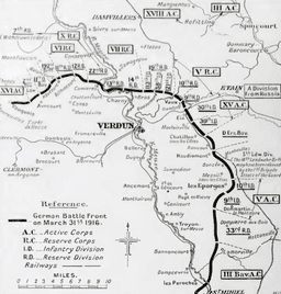 Intense Battle of Verdun: Symbolic town, heavy casualties, fierce defenses, artillery barrages, strategic importance.
