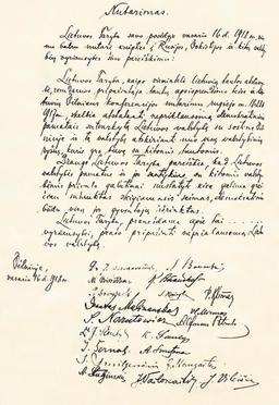 Lithuania's Declaration of Independence during Russian Empire collapse in World War I.