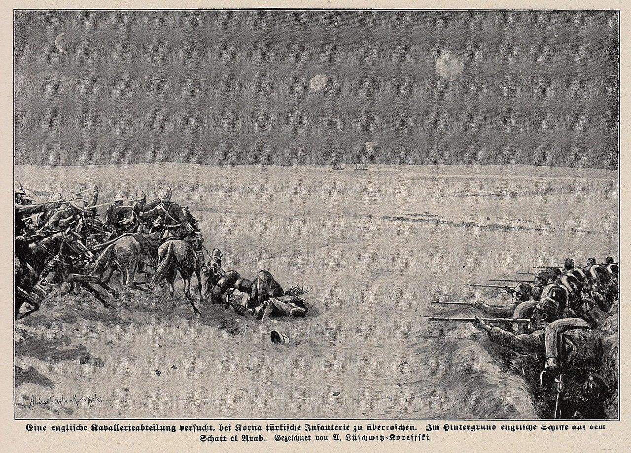 Moment image for Battle of Qurna: British and Indian troops secure oil-rich region amidst World War I.