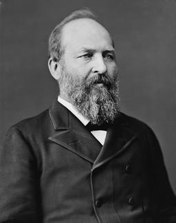 James A. Garfield, 20th president's life, rise from poverty, assassination by Charles Guiteau.
