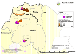 Large-scale resettlement program relocates millions from drought-affected, highland areas to new locations.