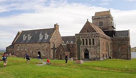 Moment image for Saint Adomnán establishes Abbey of Iona, preserving Christian heritage with strict monastic rule.