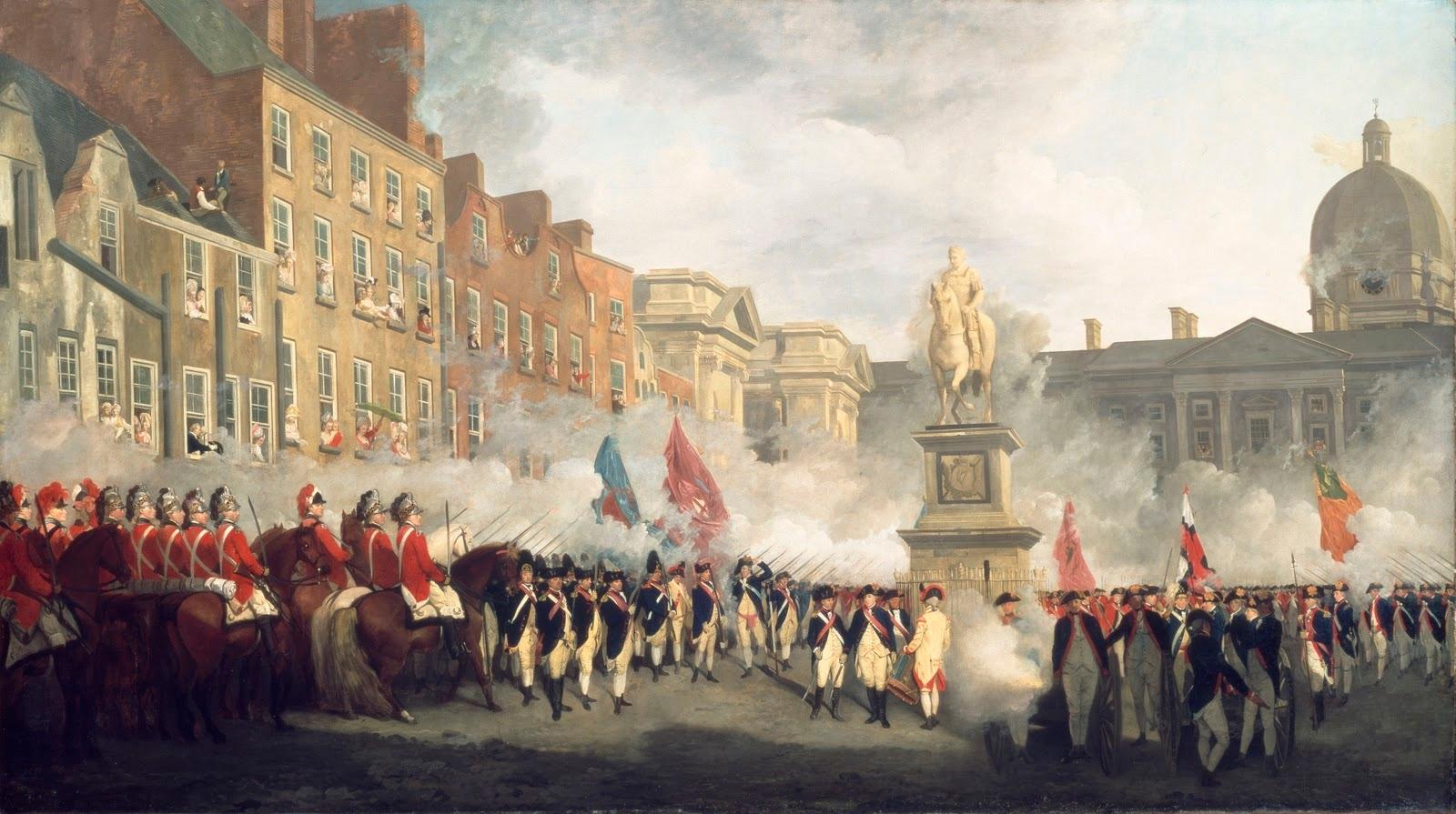 Moment image for Establishment of Irish Volunteers for defense and legislative independence from Britain in 1778.