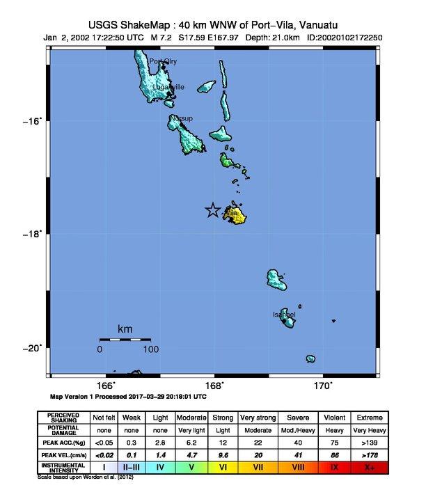 Moment image for Port Vila devastated by earthquake and tsunami, leading to humanitarian crisis and extensive damage.