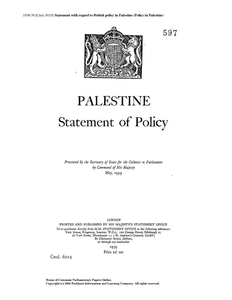 Moment image for British Government's 1939 White Paper on Land Sales and Jewish Immigration Policies
