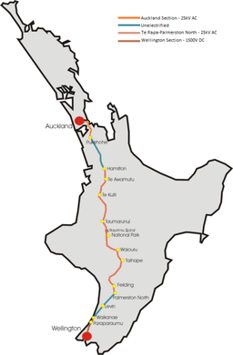 North Island Main Trunk railway central section electrification completed.