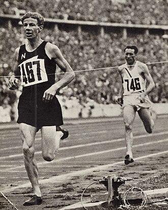 Moment image for Jack Lovelock's Olympic Gold and World Record in 1500m.