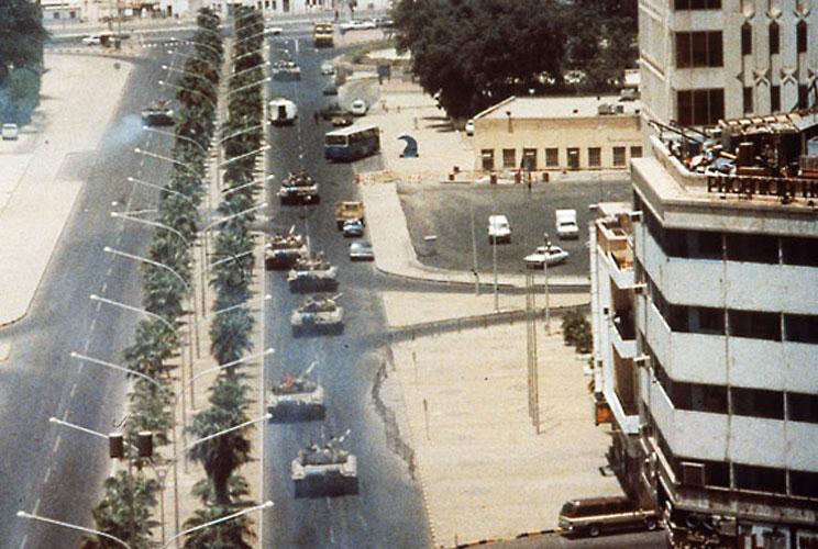 Moment image for Gulf War erupts as Kuwait is invaded by Saddam Hussein.
