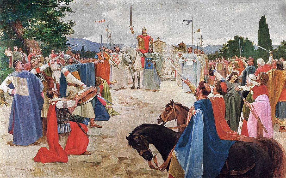 Moment image for Tomislav becomes Croatia's first king, uniting tribes and establishing royal power in history.