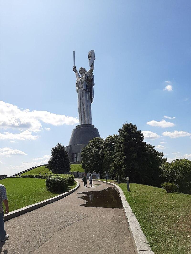 Moment image for The Motherland Monument unveiled in Kyiv.