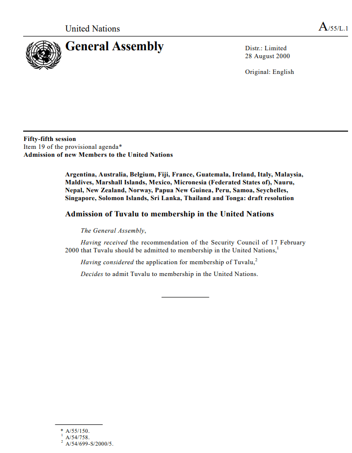 Moment image for Tuvalu's accession to the United Nations