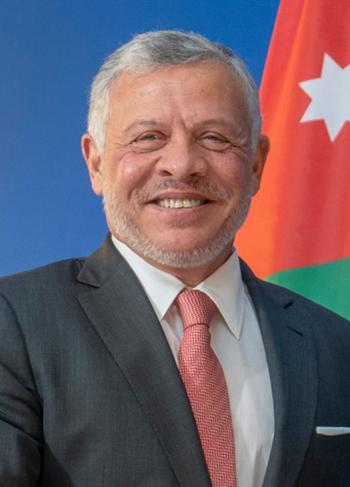 Moment image for King Abdullah II becomes monarch after King Hussein's passing, continuing Jordan's leadership legacy.