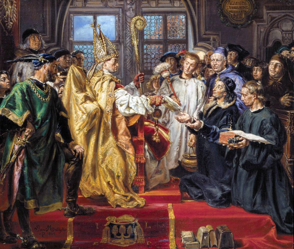 Moment image for Coronation of Władysław I as King emphasizing his short stature and reign.
