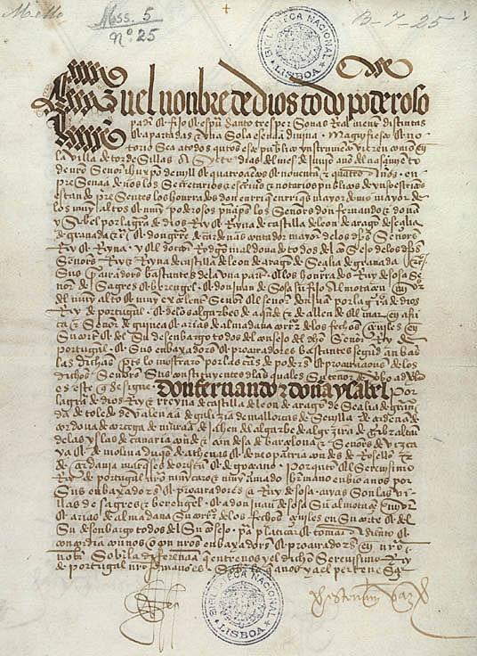 Moment image for The Treaty of Tordesillas was signed, dividing the world between Spain and Portugal.