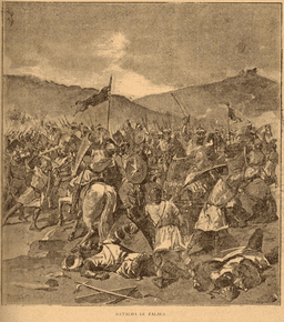 Yusuf ibn Tashfin led a coalition of taifas and defeated Leon, Castile, and Aragon in a battle near Badajoz.