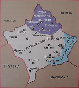 Axis Redistributes Balkan Territories in WWII, Dividing Kosovo under Italian, German, and Bulgarian Control.
