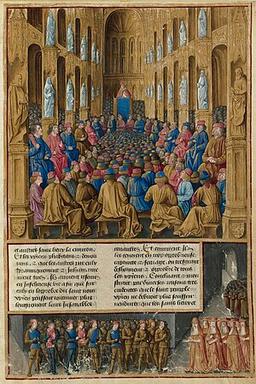 Pope Urban II preaches the First Crusade at the Council of Clermont.